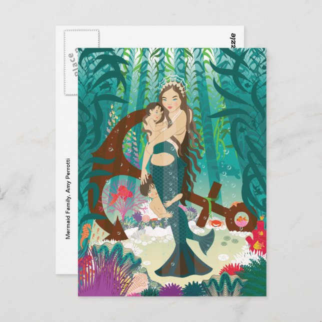 Carte postale Famille de sirènes (brunes) (Devant / Derrière)