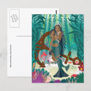 Carte postale Famille de sirènes (peau et yeux bru