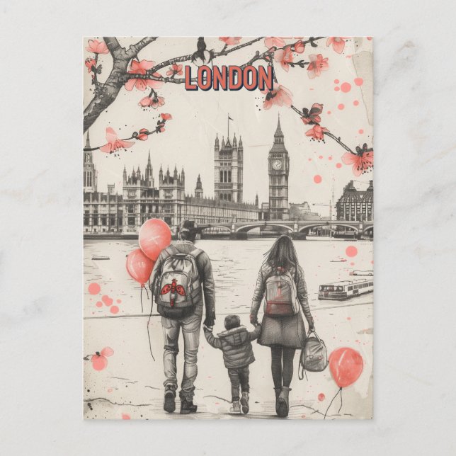 Carte Postale Famille de trois à Londres (Devant)