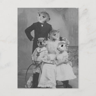 Carte Postale Famille d'écureuil d'art vintage modifié