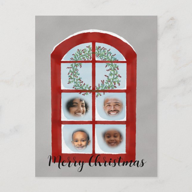 Carte Postale Famille derrière la fenêtre de Noël photo (Devant)