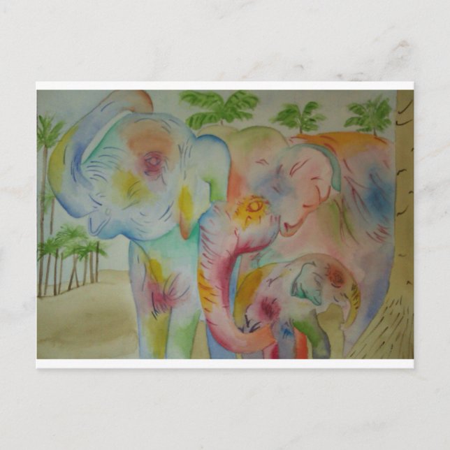 Carte Postale Famille des éléphants (Devant)