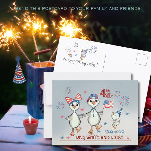 Carte Postale Famille d'oies soyeux Rouge, blanc et 4 juillet pe