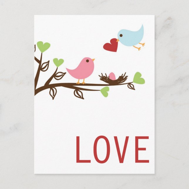 Carte Postale Famille D'Oiseaux Avec Coeur (Devant)