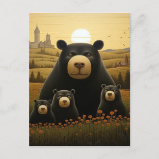 Carte Postale Famille d'ours Dapper dans un royaume floral