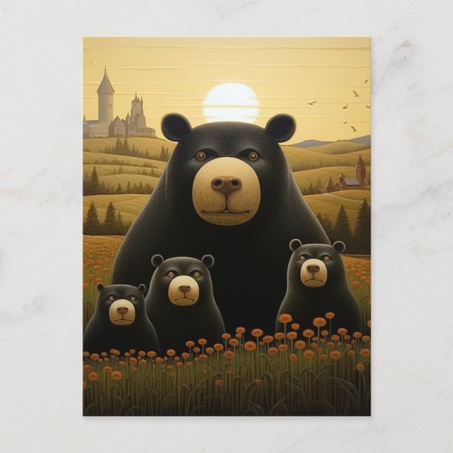 Carte Postale Famille d'ours Dapper dans un royaume floral (Devant)