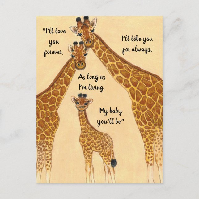 Carte Postale Famille Giraffe - Vous aimez pour toujours (Devant)