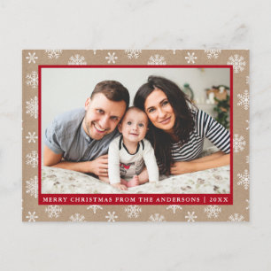 Carte Postale Famille moderne Photo Kraft Snowflake Holiday
