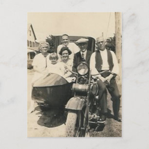 Carte Postale famille moto et sidecar