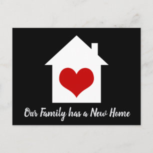 Carte Postale Famille Moving Faire-part Nouveau foyer Coeur BW