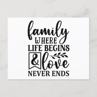 Carte Postale Famille où la vie commence et où l'amour ne se ter