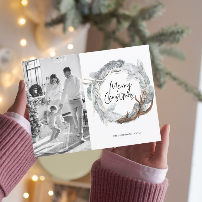 Carte Postale Famille Photo | Joyeuse couronne d'hiver de Noël (Créateur téléchargé)