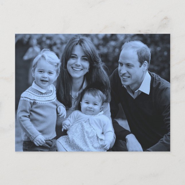 Carte Postale Famille Prince William déc 2015 bleu monochrome (Devant)
