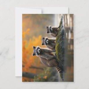 Carte Postale Famille Raccoon en automne
