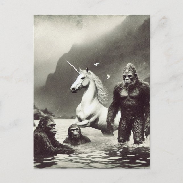 Carte Postale Famille Sasquatch et une licorne (Devant)
