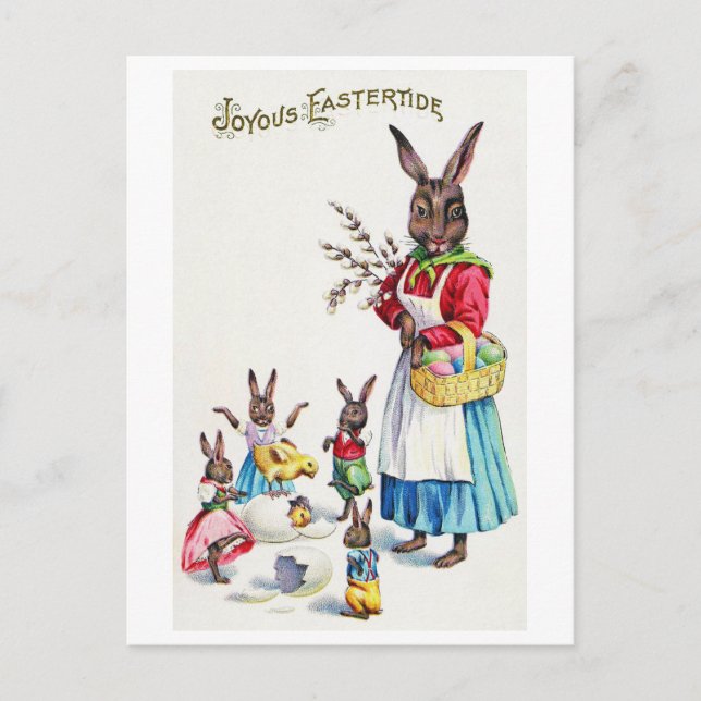 Carte Postale Famille vintage de lapin de Pâques et poussin (Devant)
