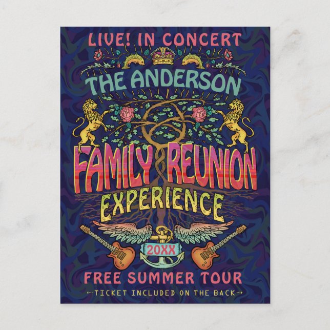 Carte Postale Family Reunion Band Retro les années 70 Concert Th (Devant)