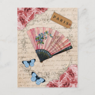 Carte Postale Fan française rose vintage