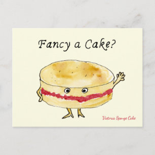 Carte Postale Fancy a Cake Funny Quirky Victoria Éponge Humour