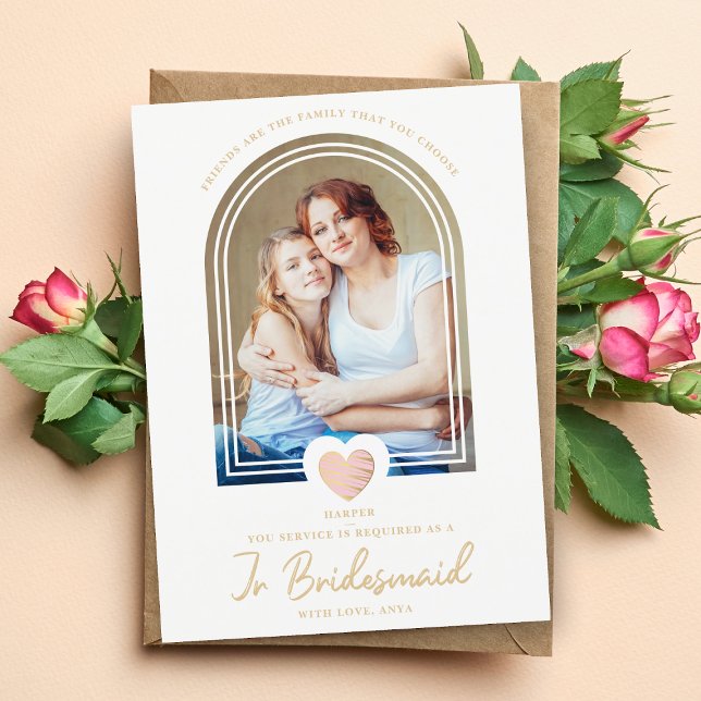 Carte Postale Fancy Jr Bridesmaid Pink Heart Photo Proposition (Créateur téléchargé)