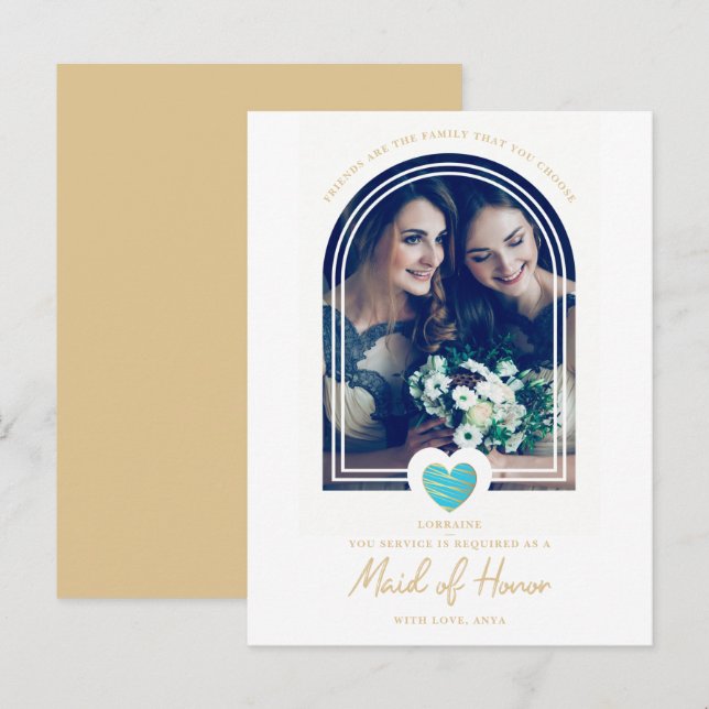 Carte Postale Fancy Maid of Honor Blue Heart Photo Proposition (Devant / Derrière)