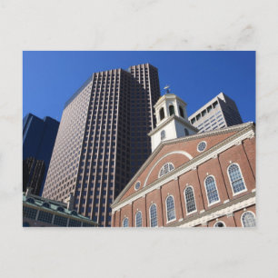 Carte Postale Faneuil historique Hall contre Boston moderne