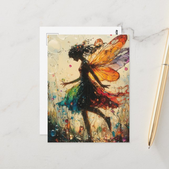 Carte Postale Fantaisie de fée avec bulles (Devant/Arrière en situation)