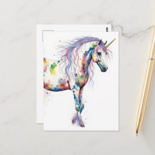 Carte Postale Fantaisie de licorne colorée