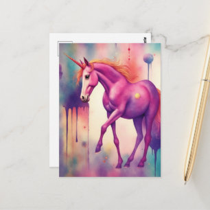 Carte Postale Fantaisie de licorne violette adorable
