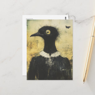 Carte Postale Fantaisie d'oiseau noir en robe noire d'horreur