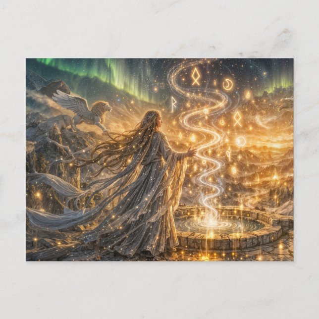 Carte Postale Fantaisie Elfe Dorée Lumière Impressionniste Fanta (Devant)
