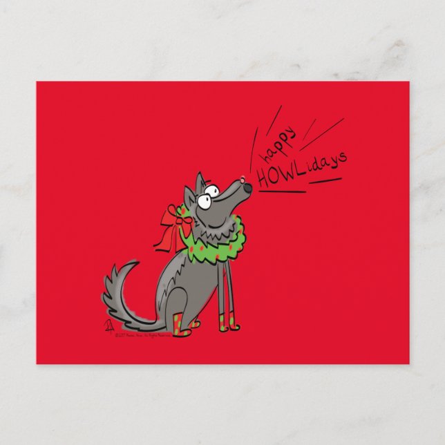 Carte Postale Fantaisie Loup Noël Joyeux Howlidays Holiday (Devant)