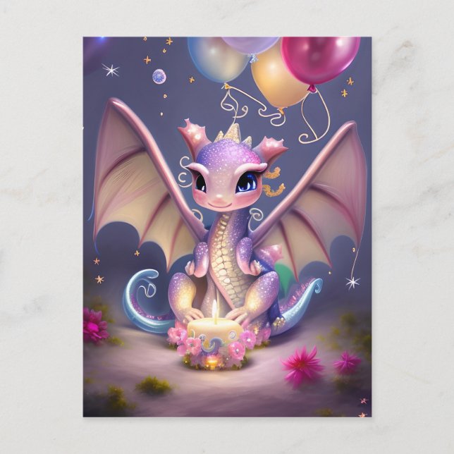 Carte Postale Fantastique bébé dragon mignon kawaii (Devant)