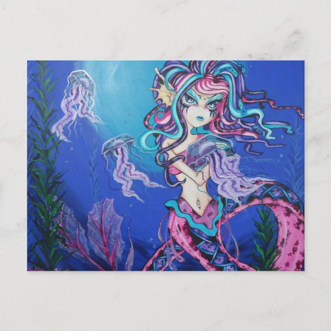 Carte postale fantastique de sirène gothique cyber (Devant)