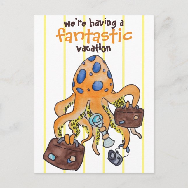Carte Postale Fantastique Vacances amusant Cartoon Octopus (Devant)
