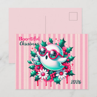 Carte Postale Fantôme de boule disco florale rose Noël