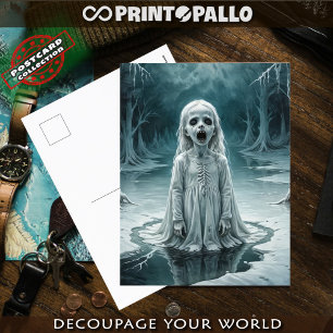 Carte Postale fantôme d'enfant maudit dans un lac d'hiver glacé