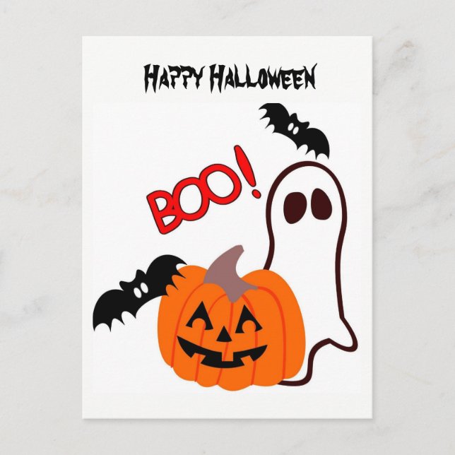Carte Postale Fantôme d'Halloween avec citrouille (Devant)