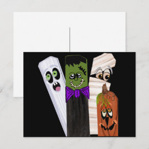 Carte Postale Fantôme drôle de Frankenstein Citrouille Homme inv