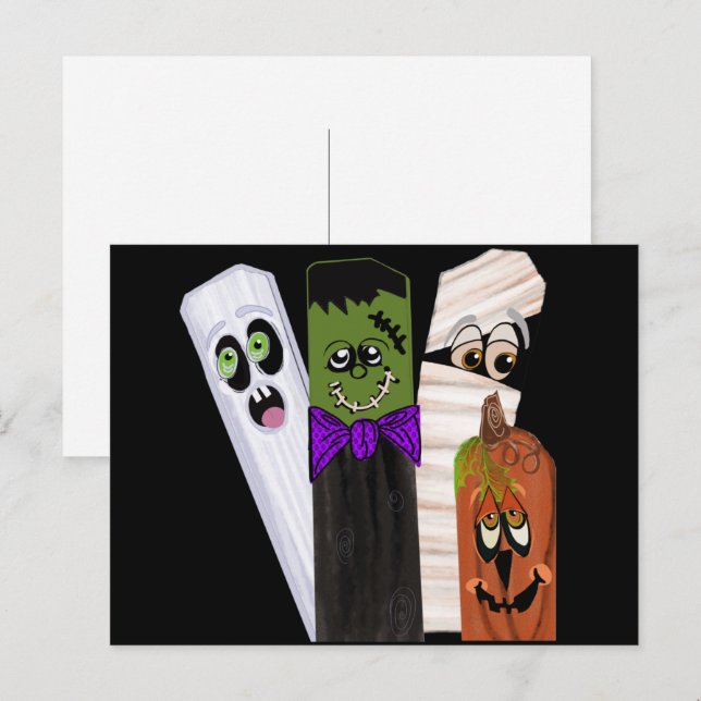 Carte Postale Fantôme drôle de Frankenstein Citrouille Homme inv (Devant / Derrière)