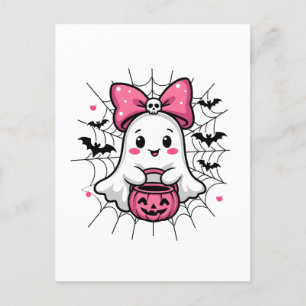 Carte Postale Fantôme éffrayant avec Pink Bow Sensibilisation au
