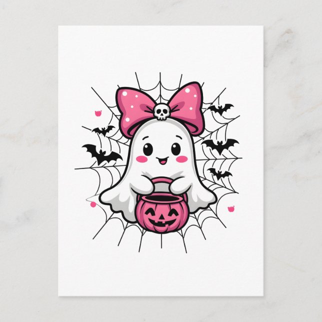Carte Postale Fantôme éffrayant avec Pink Bow Sensibilisation au (Devant)