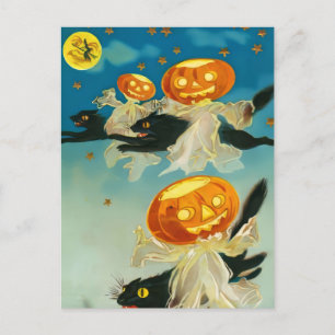 Carte Postale Fantômes Citrouilles vintages d'Halloween et chats