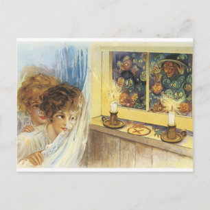 Carte Postale Fantômes et gobelins d'Halloween à l'ancienne