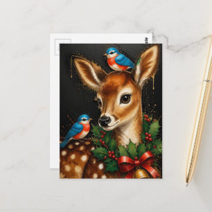 Carte Postale Faon de Noël Rétro Adorable