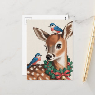 Carte Postale Faon de Noël vintage