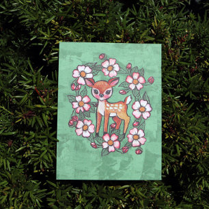 Carte Postale Faon floral                                       