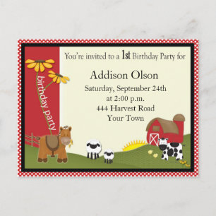 Carte Postale Farmer Baby Anniversaire Fête Invitation