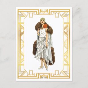 Carte Postale Fashion Flapper vintage Fur Cape Evening Gown
