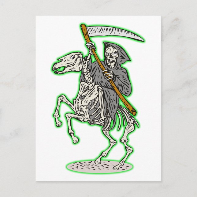 Carte Postale faucheuse sur cheval avec scythe (Devant)